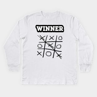 Tic Tac Win. Game Winner. (White Background) Kids Long Sleeve T-Shirt